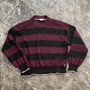 SCOTCH & SODA Women’s Black & Burgundy Preppy Coastal Striped Crewneck Sweater
